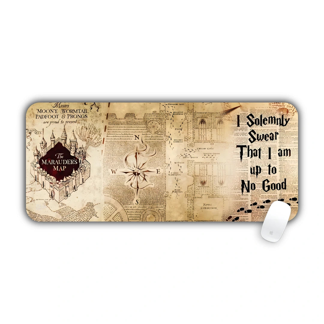 Harry Potter Marauder's Map on vintage parchment with I Solemnly Swear quote desk pad 70x30