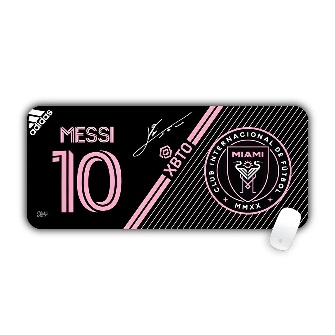 Lionel Messi number 10 Inter Miami design on black background desk pad 70x30
