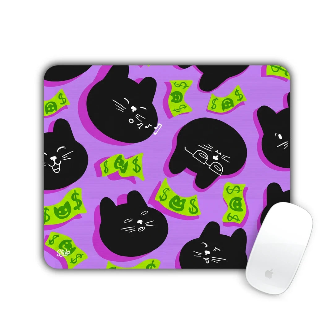 Black cats and money pattern mouse pad 23x19