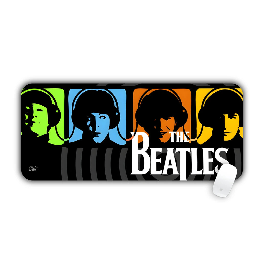 Pop art colorful silhouette portraits of The Beatles band members desk pad 70x30