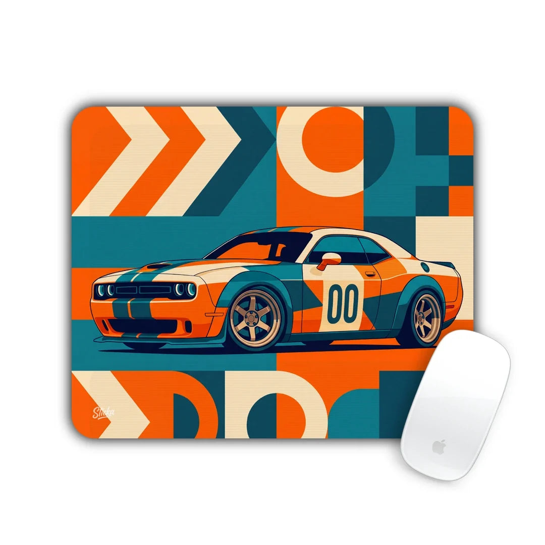 Orange muscle car geometric mouse pad 23x19