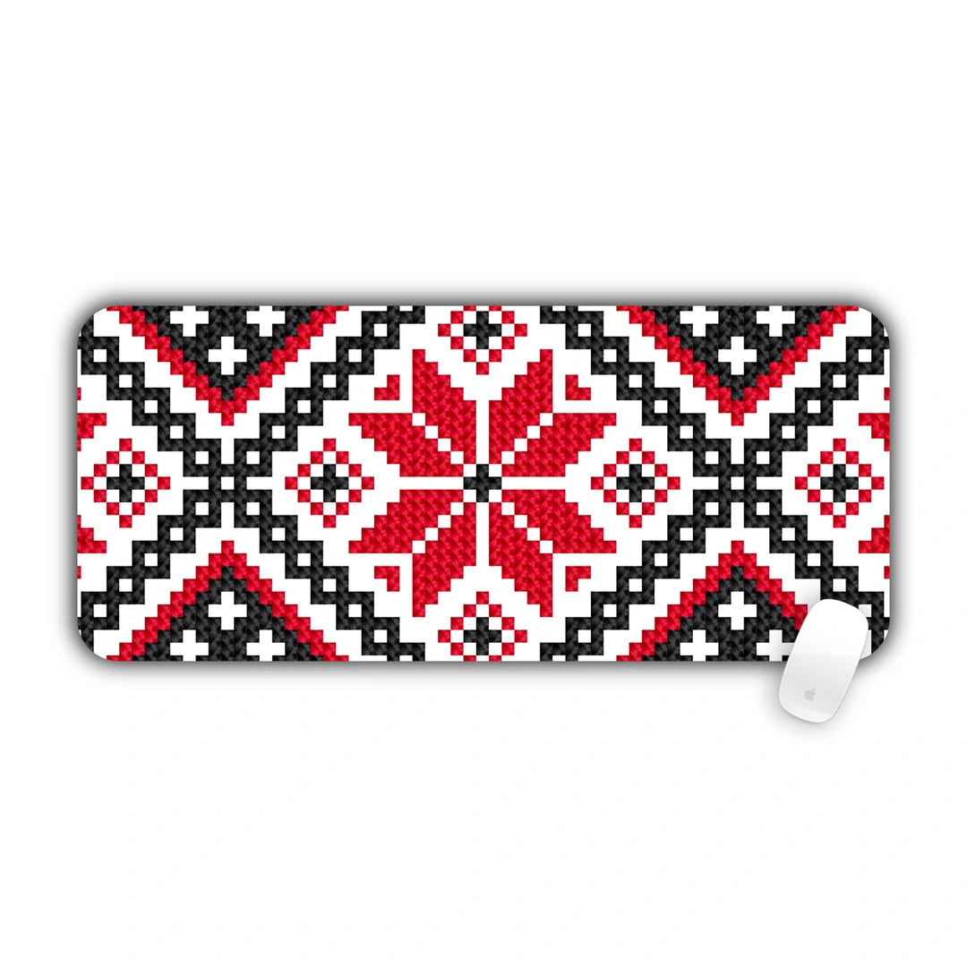 Red, black and white folk cross-stitch embroidery pattern desk pad 70x30
