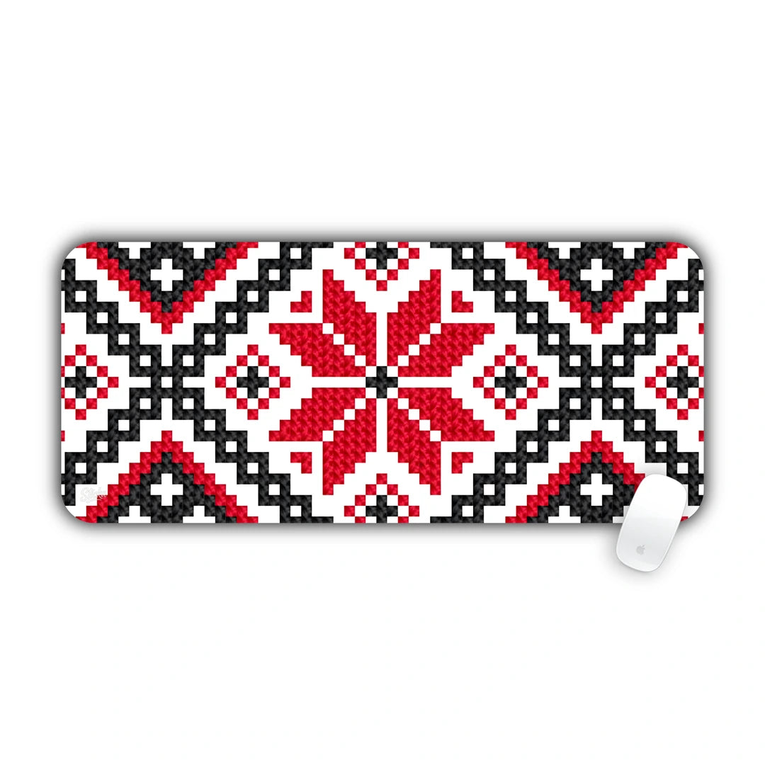 Red, black and white folk cross-stitch embroidery pattern desk pad 70x30