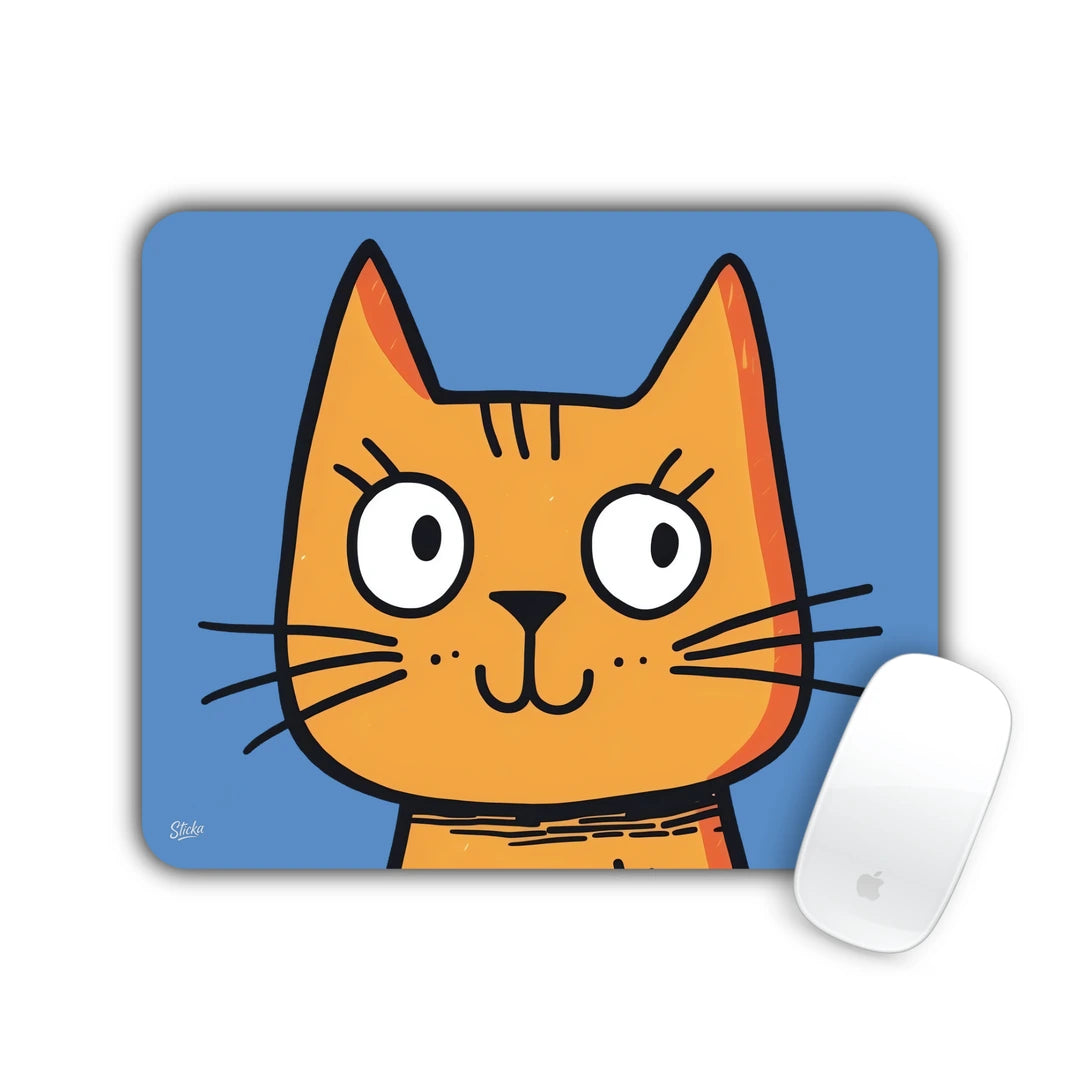 Orange tabby cat staring on a blue background mouse pad 23x19