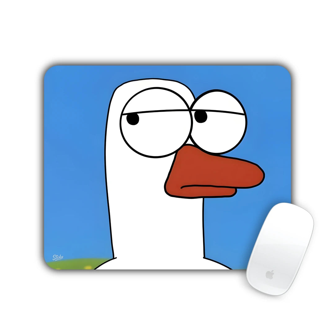 White goose giving a side eye on a blue background mouse pad 23x19