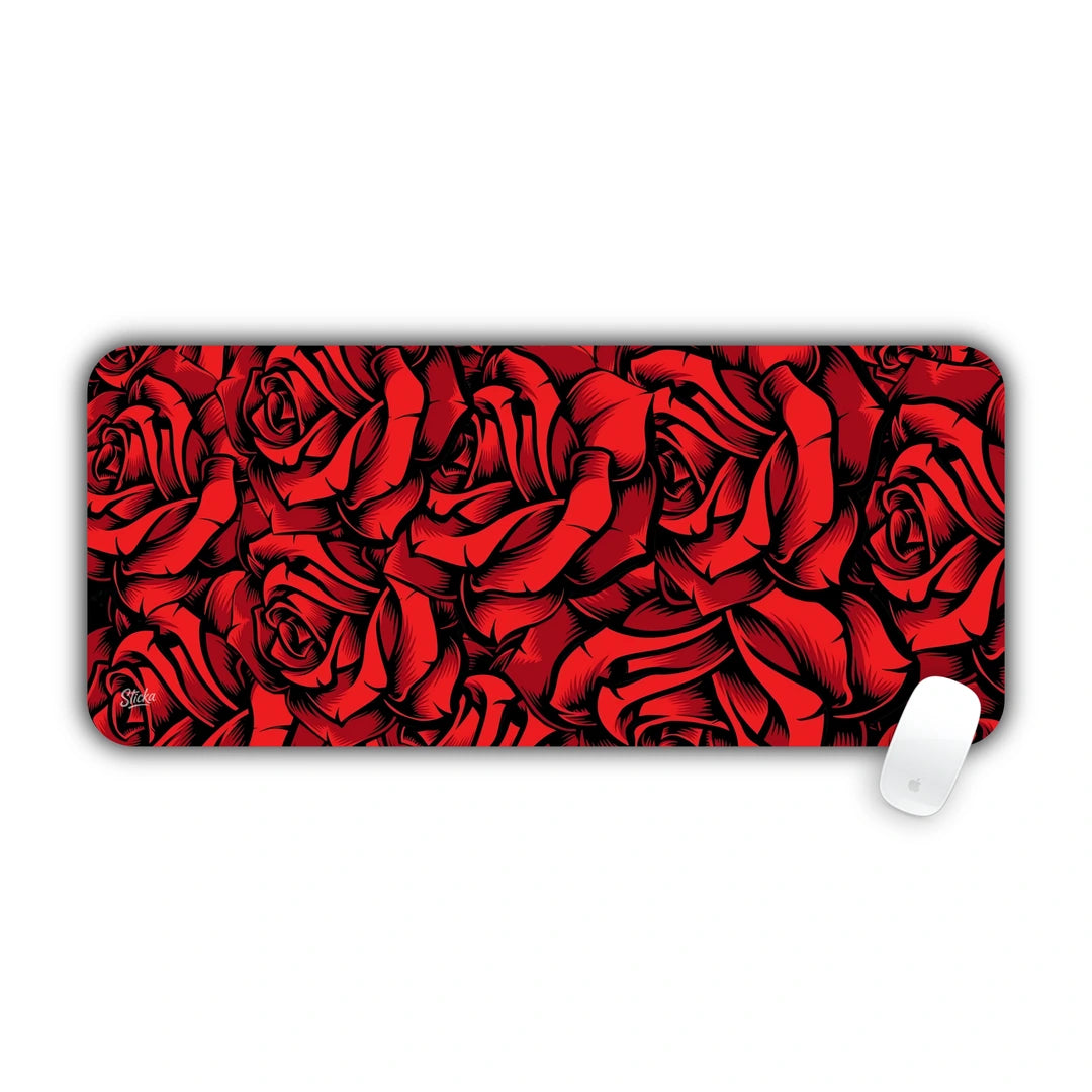 Lush seamless floral pattern packed with detailed crimson red roses desk pad 70x30