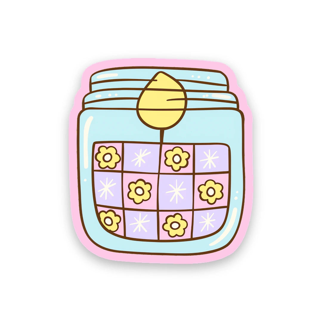 Pastel lantern jar with glowing candle and flower patterns sticker sticker