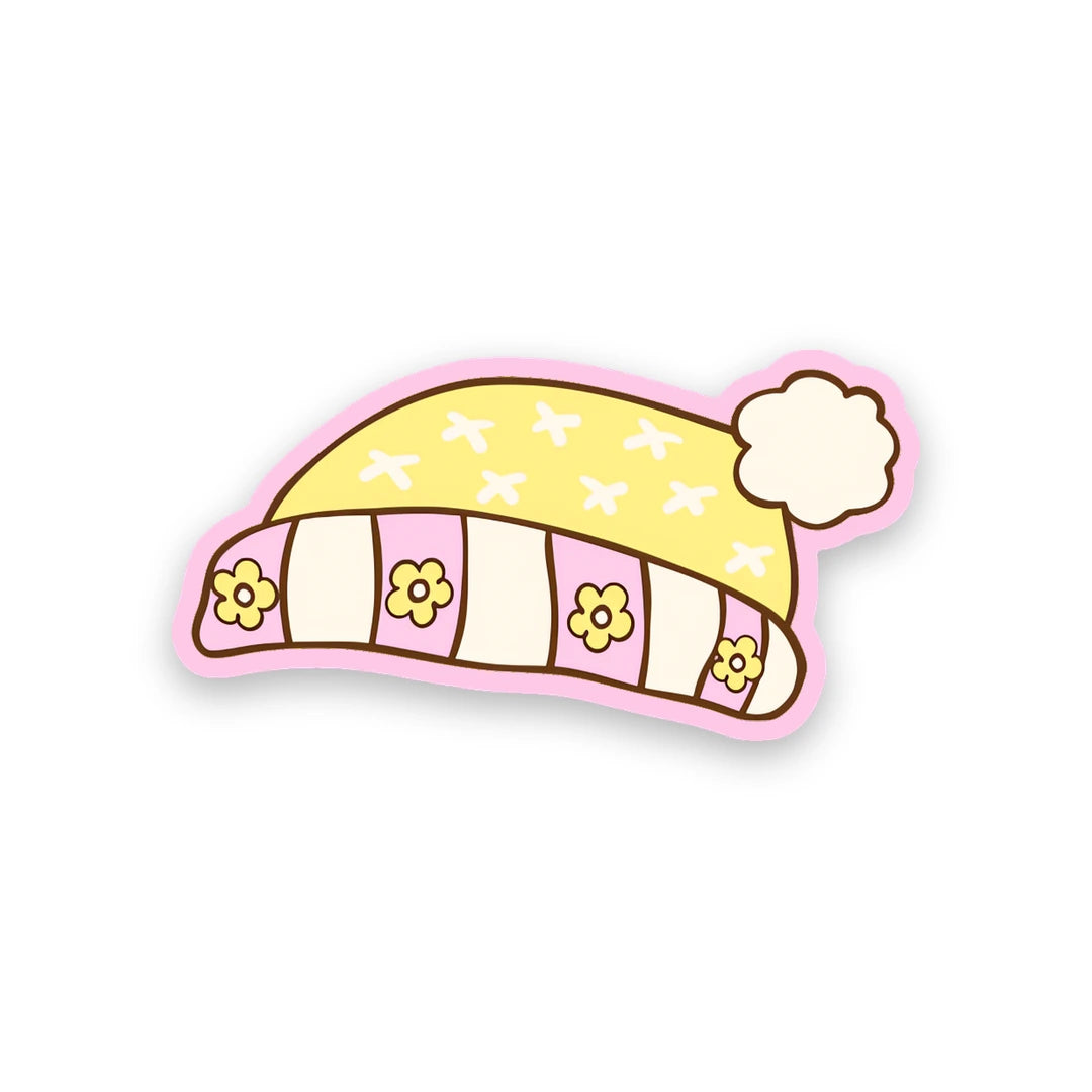 Cute pastel yellow and pink winter knit beanie hat sticker sticker