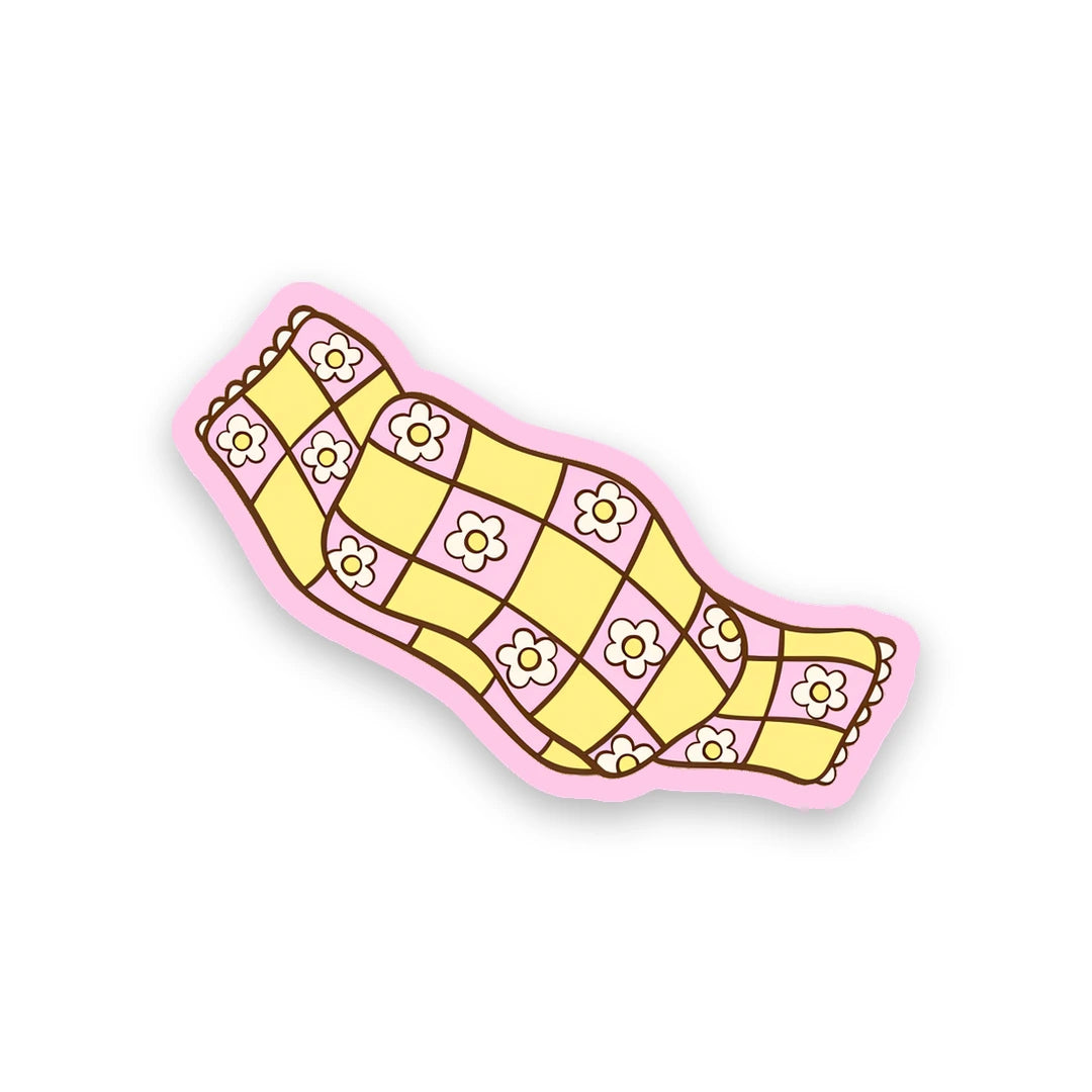 Cute yellow and pink floral checkered winter scarf sticker sticker