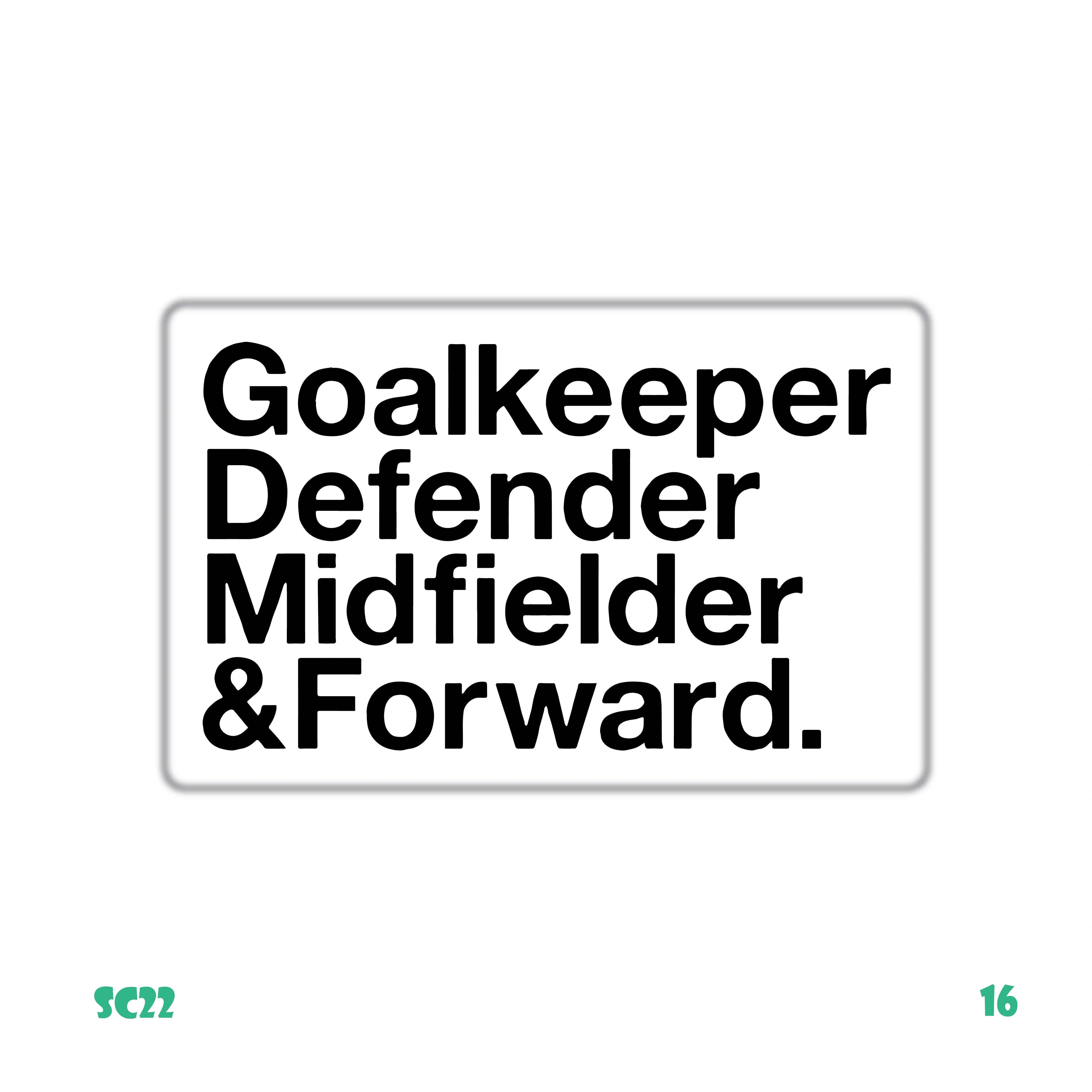 GOALKEEPER, DEFENDER, MIDFIELDER& FORWARD