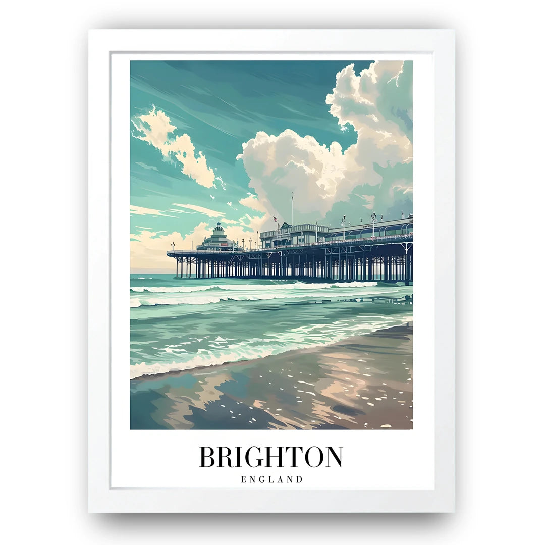 Brighton travel poster in white frame