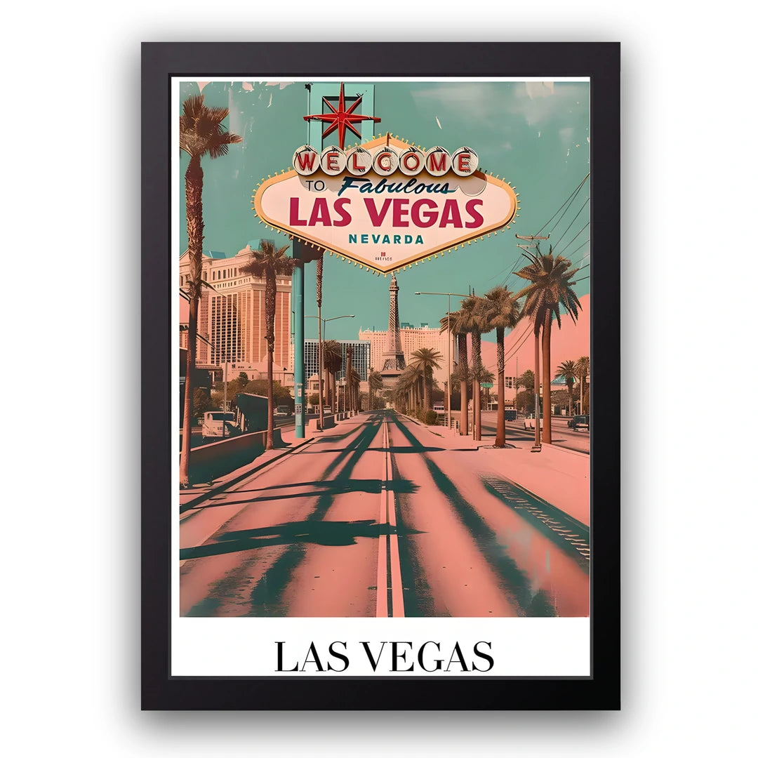 Las Vegas travel poster in black frame