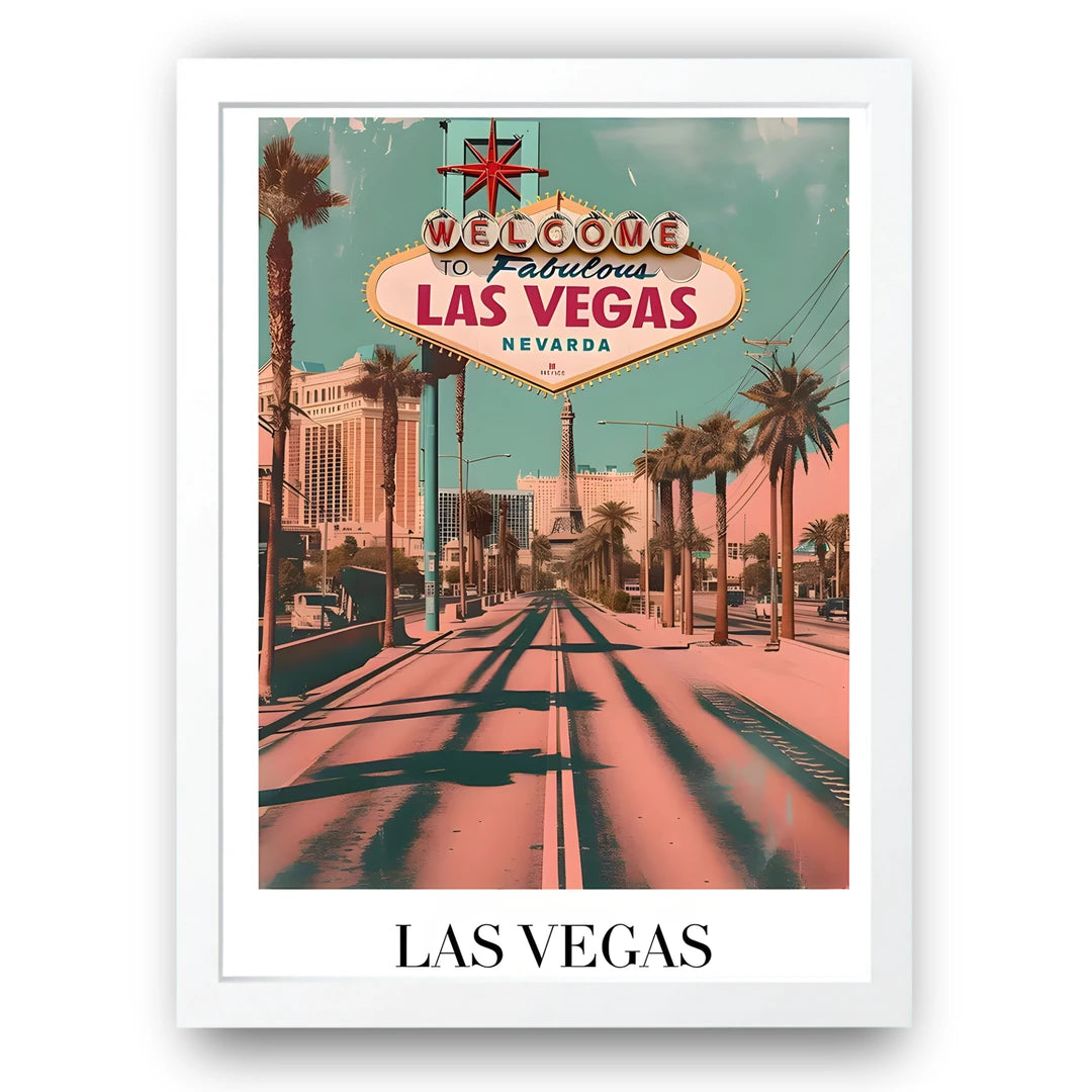 Las Vegas travel poster in white frame