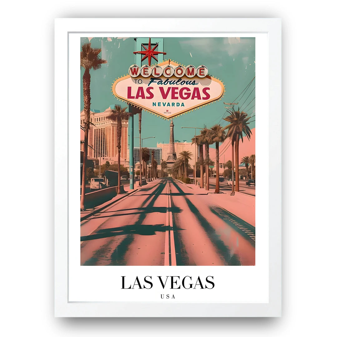 Las Vegas travel poster in white frame