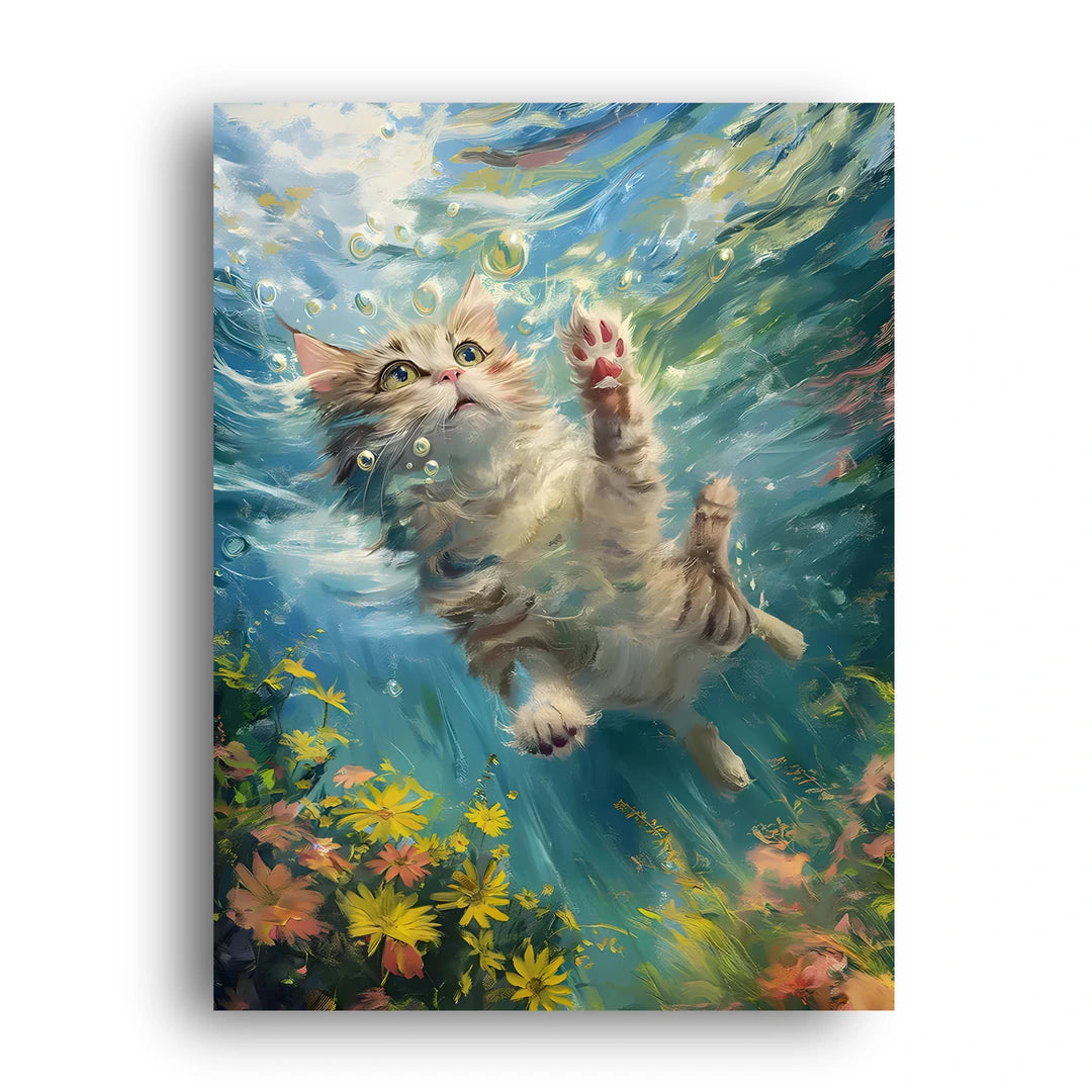 Swimming Cat animal poster unframed 350gsm paper