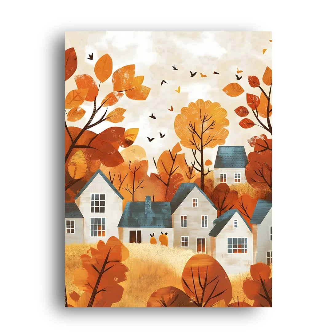 Autumn Village art poster unframed 350gsm paper