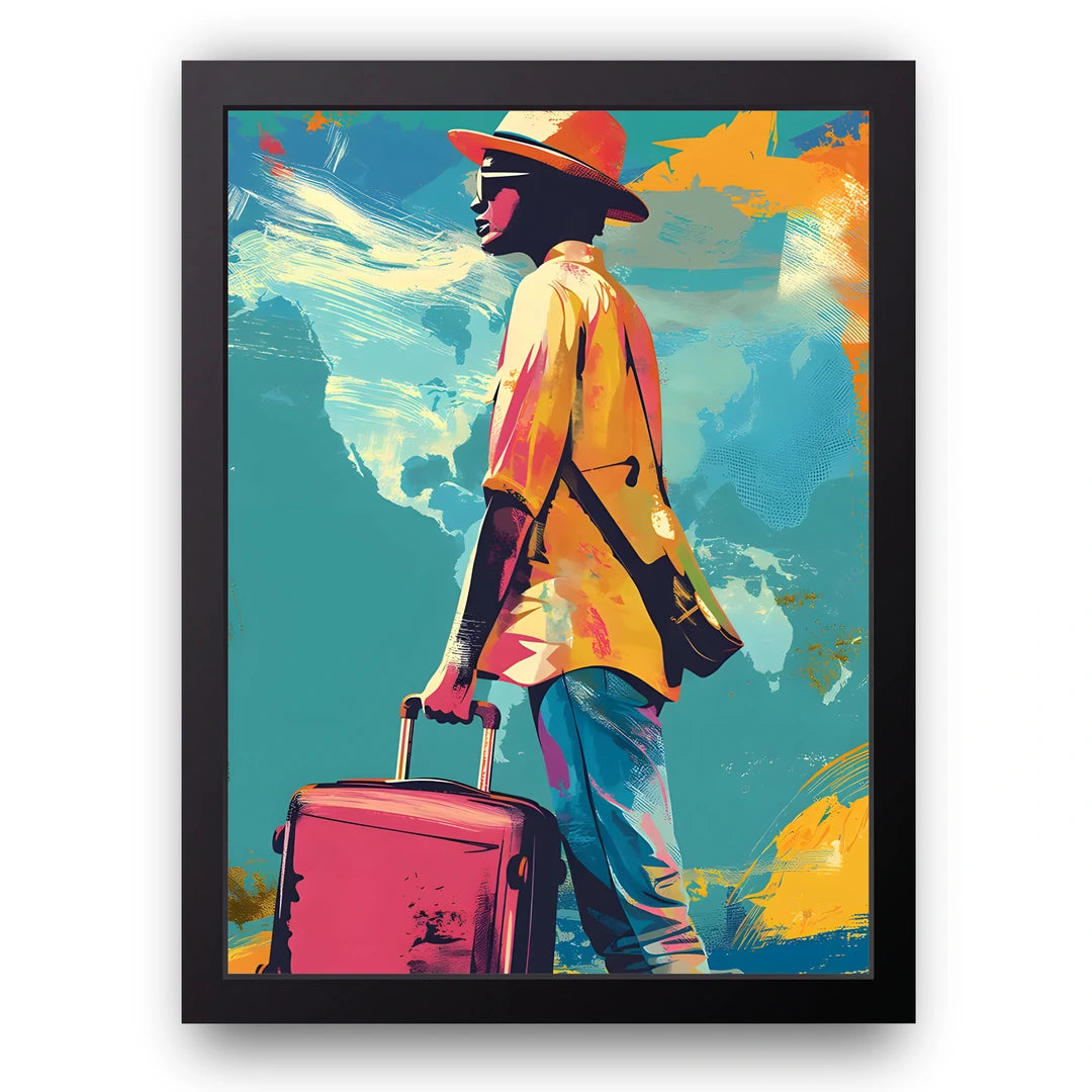 Departure Mood travel poster in black frame