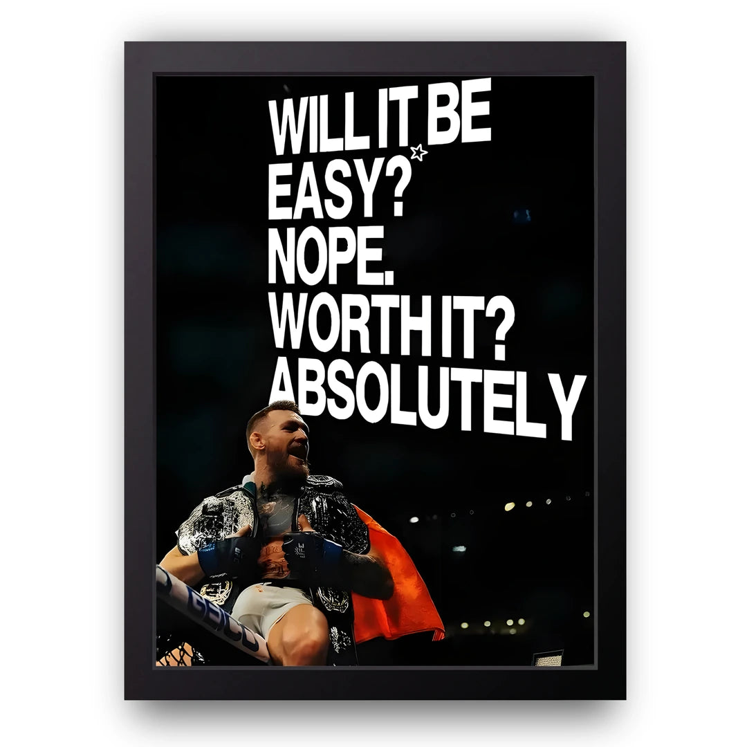 Worth It sport quote poster in black frame