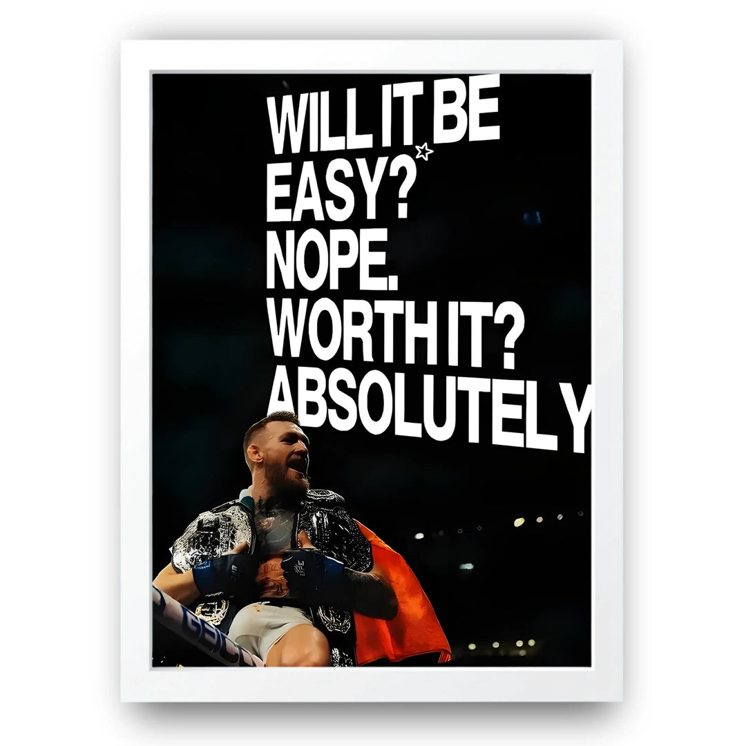 Worth It sport quote poster in white frame