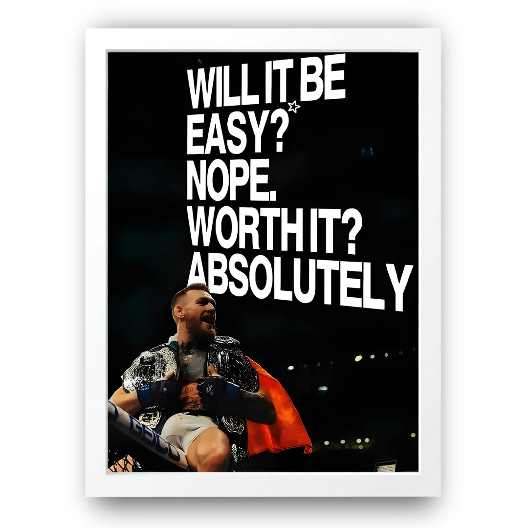 Worth It sport quote poster in white frame
