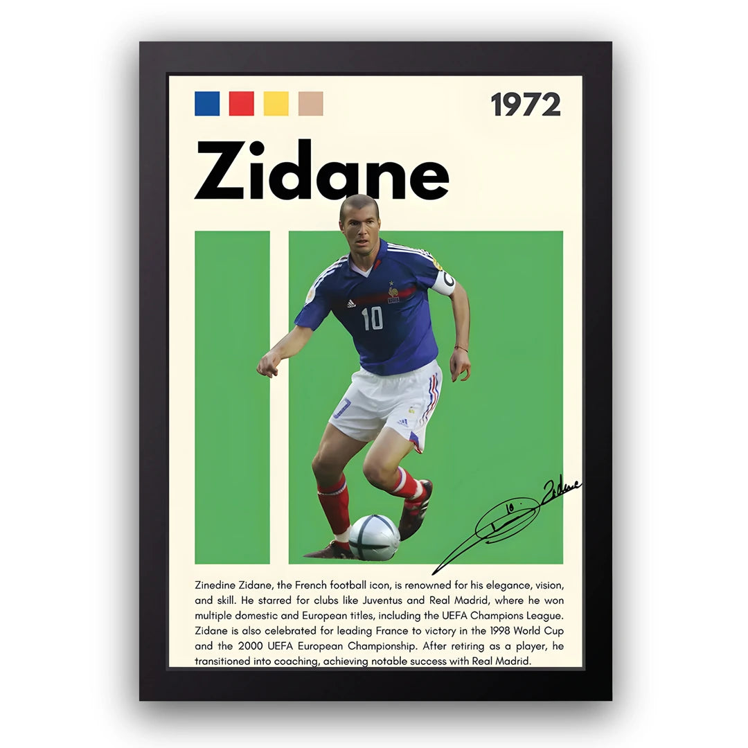 Zidane football legend poster in black frame