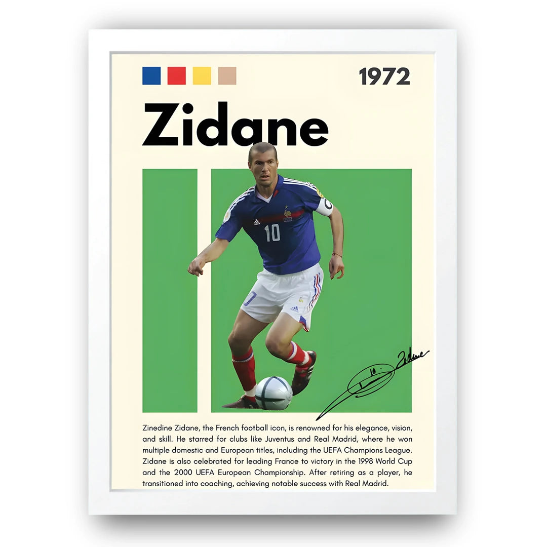 Zidane football legend poster in white frame