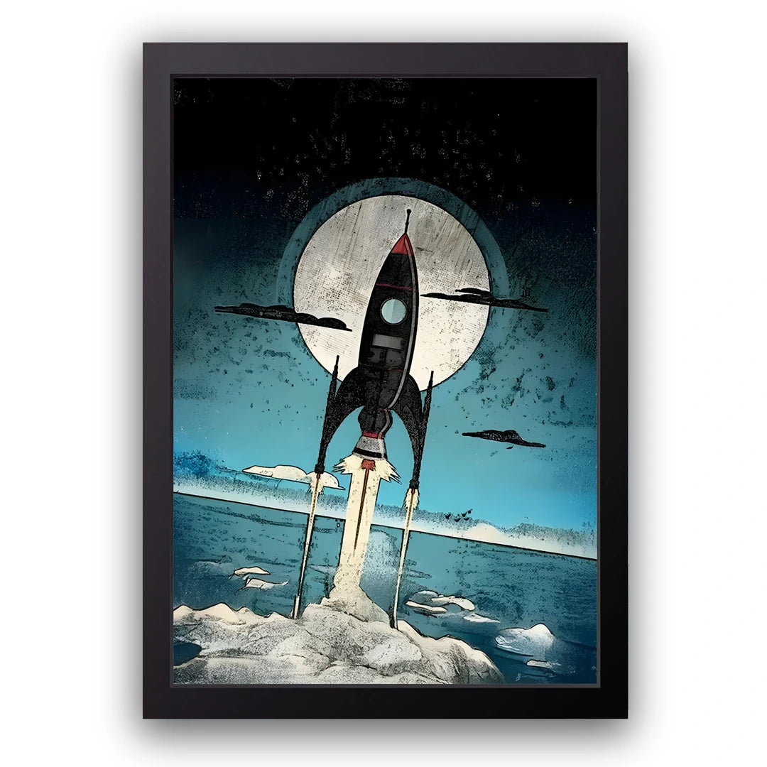 Rocket Rise art poster in black frame