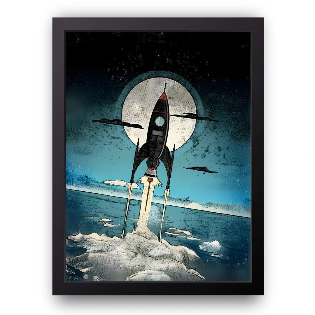 Rocket Rise art poster in black frame