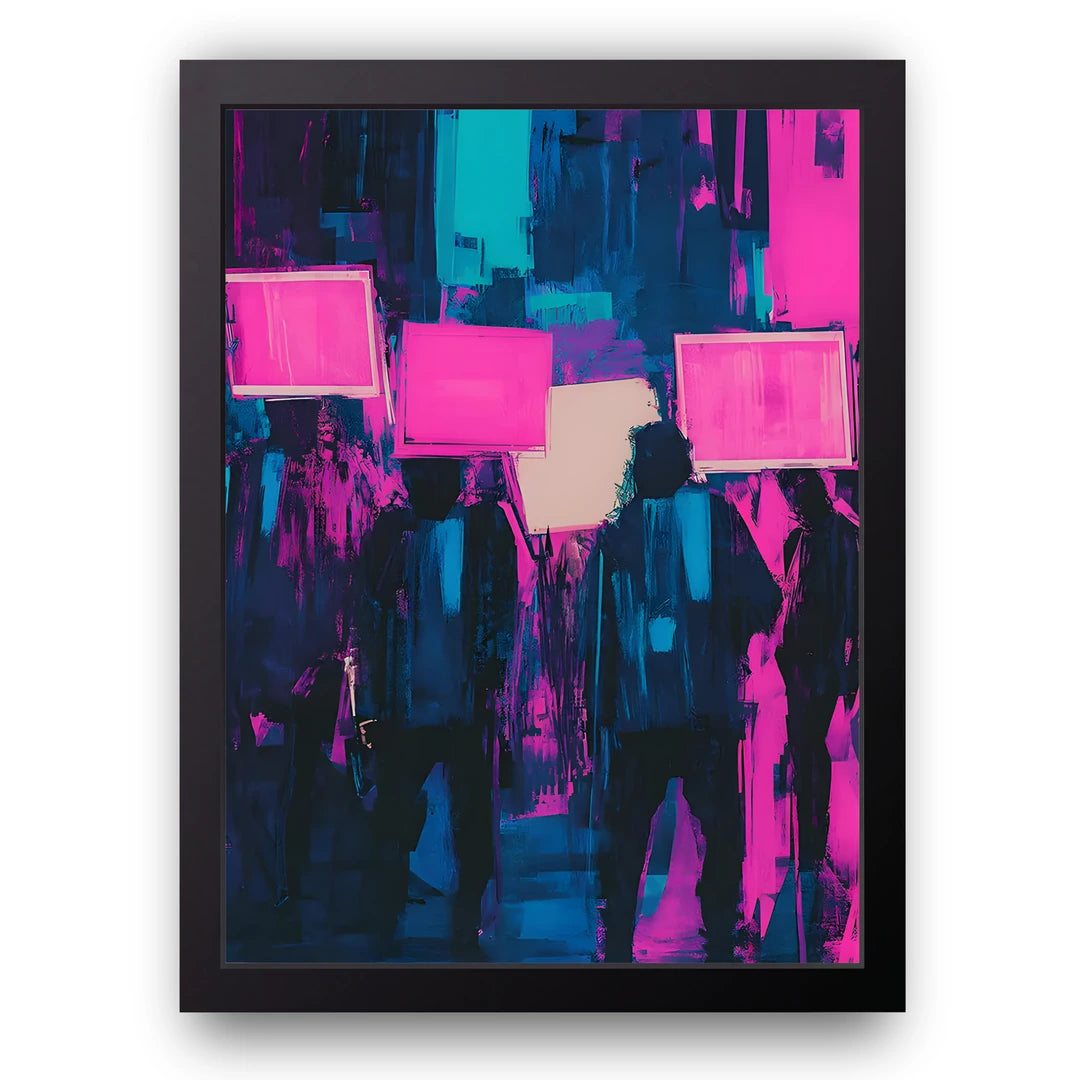 Neon Brush abstract poster in black frame