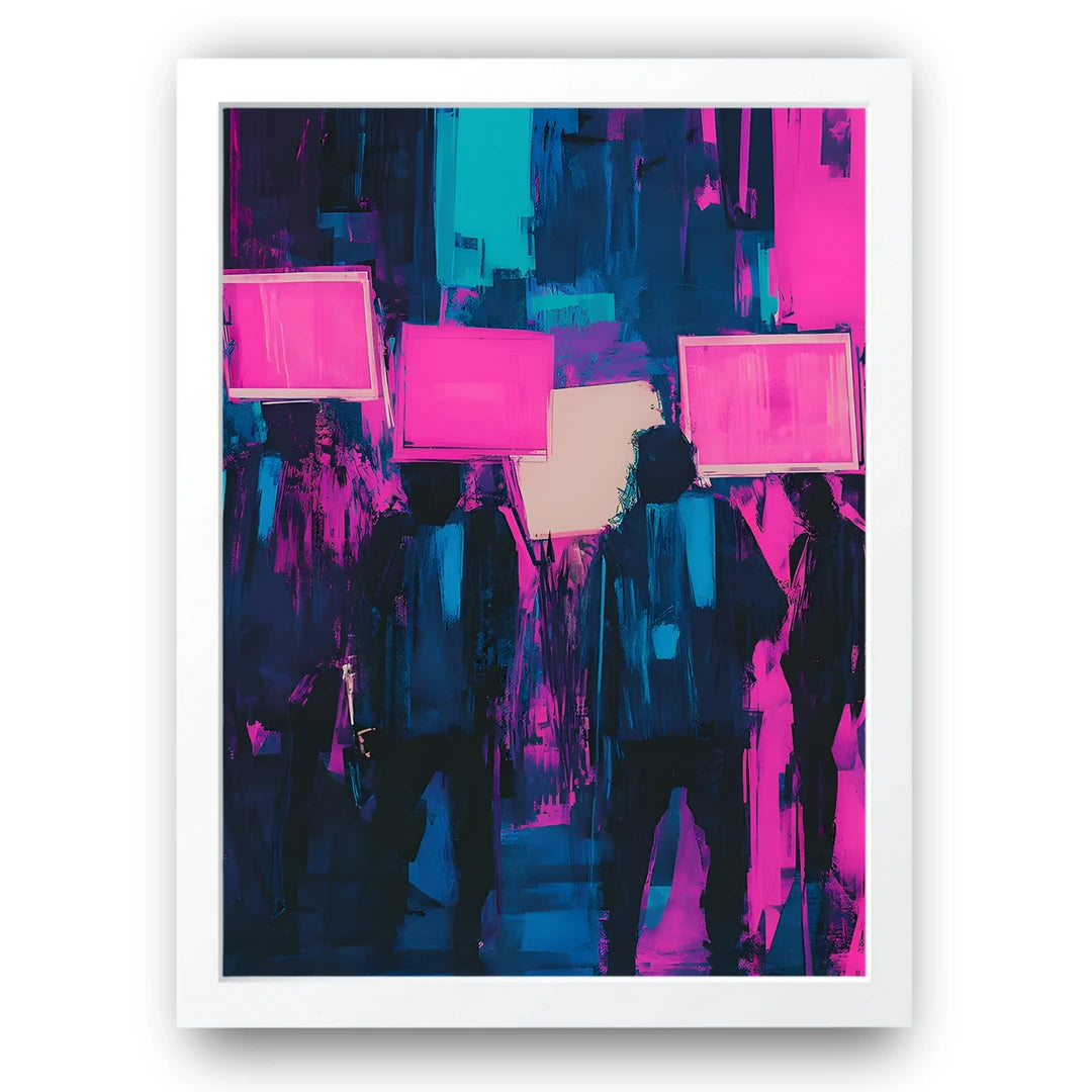 Neon Brush abstract poster in white frame