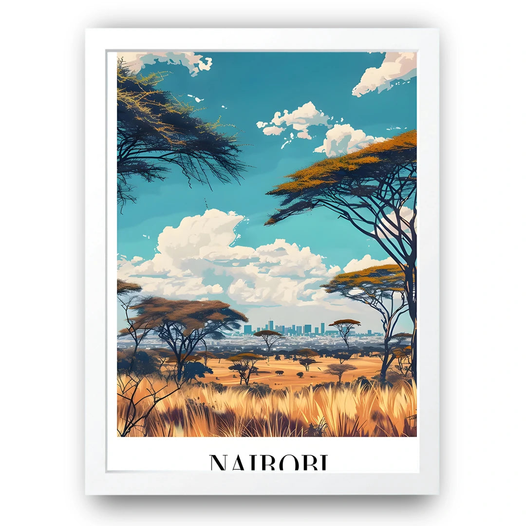 Nairobi travel poster in white frame