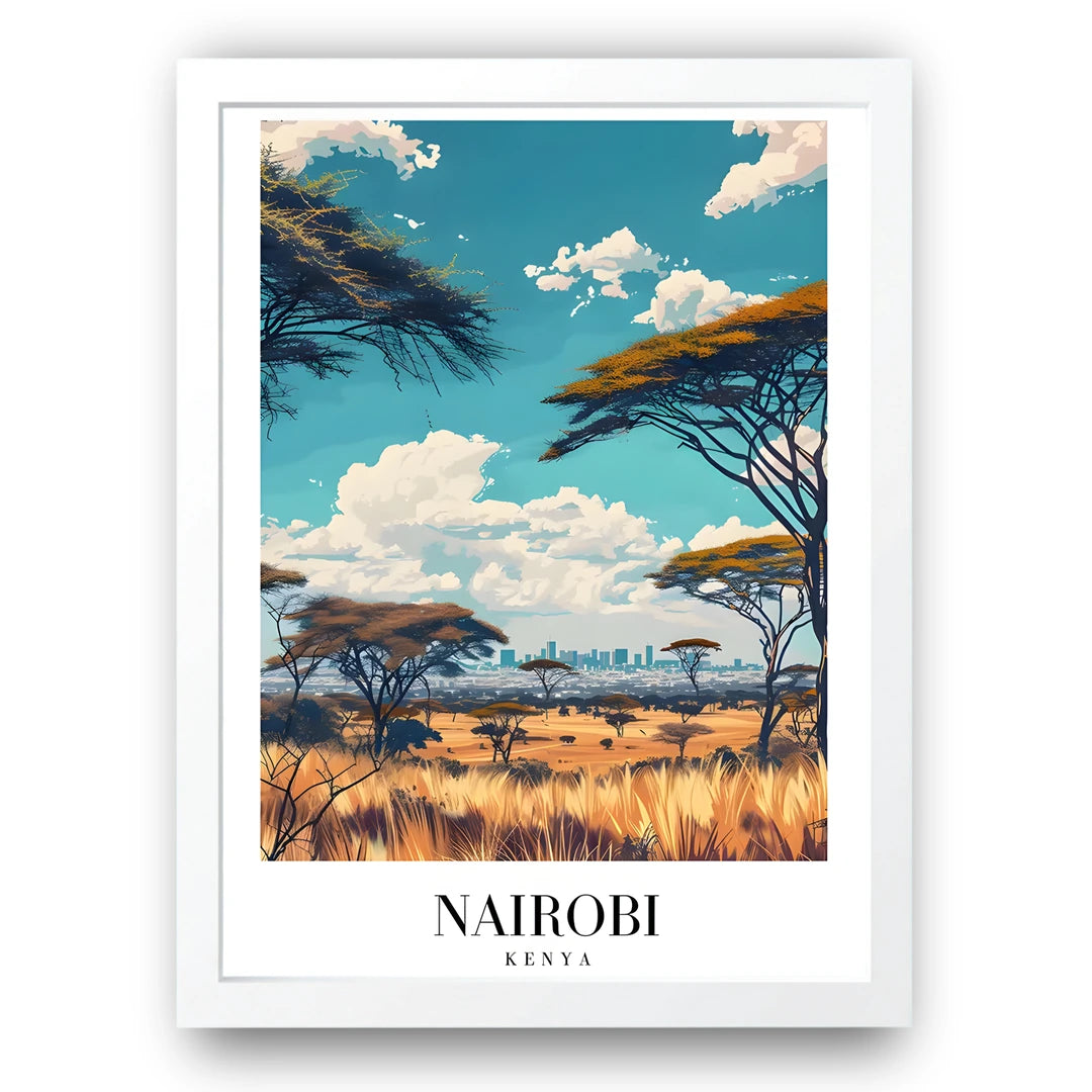 Nairobi travel poster in white frame