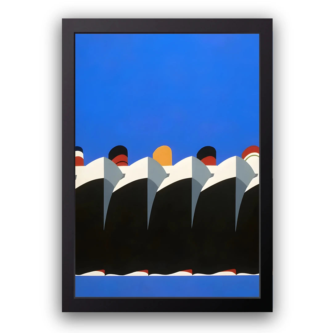 Blue Peaks abstract poster in black frame