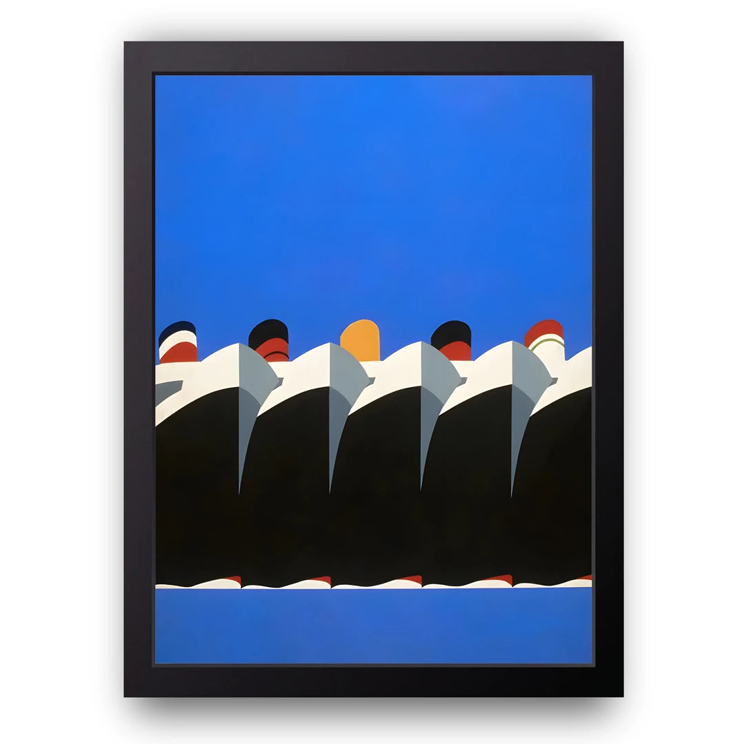 Blue Peaks abstract poster in black frame