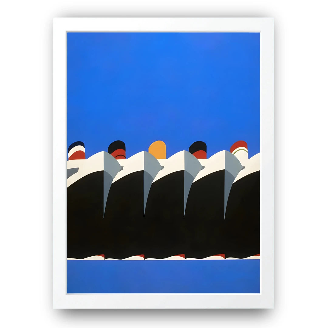Blue Peaks abstract poster in white frame