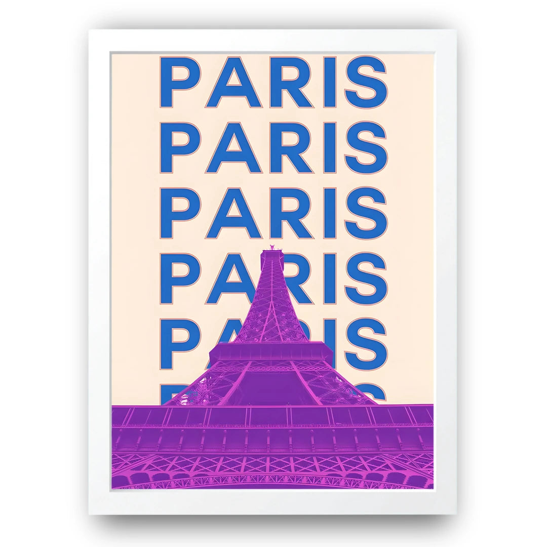 Paris travel poster in white frame