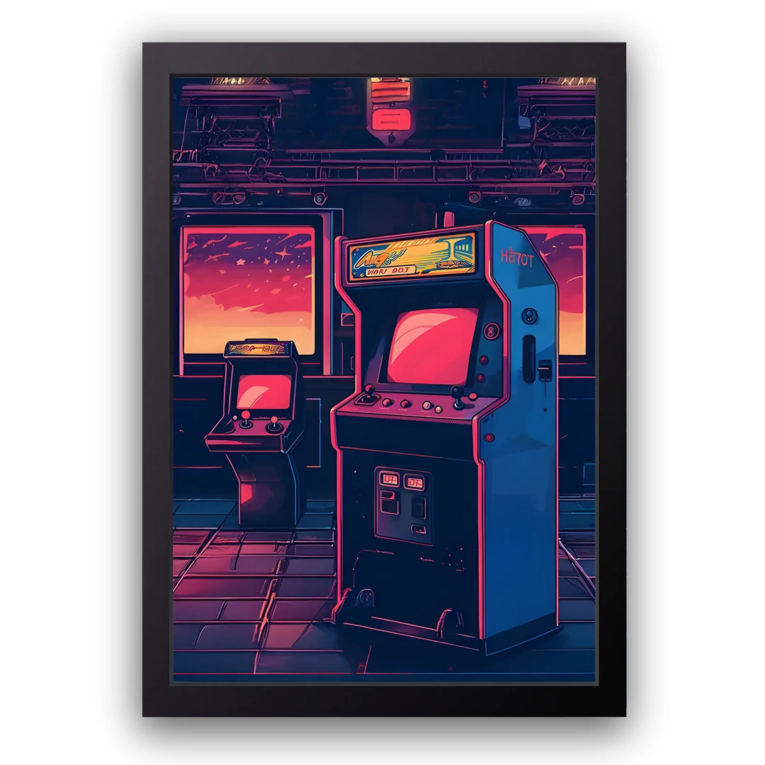 Arcade Nights retro gaming poster in black frame