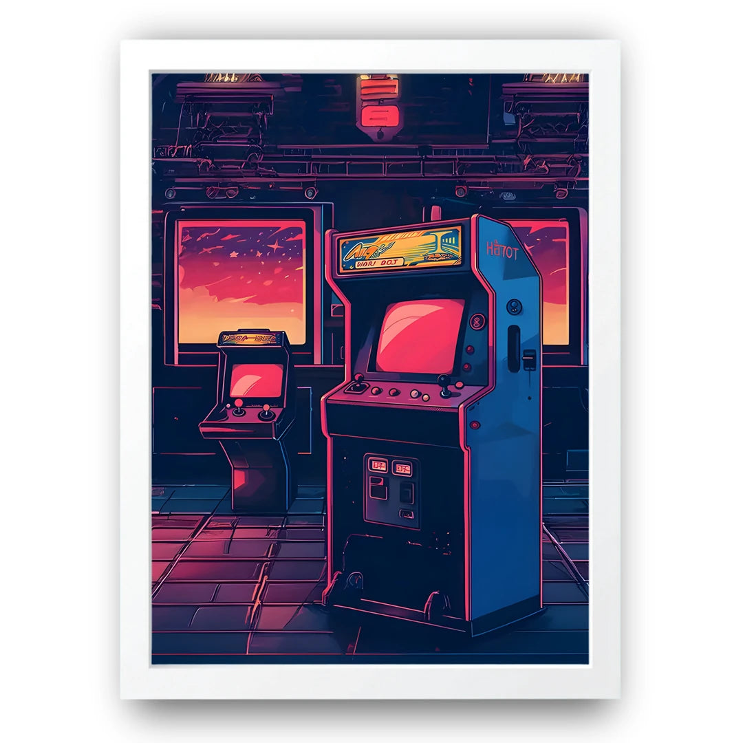 Arcade Nights retro gaming poster in white frame