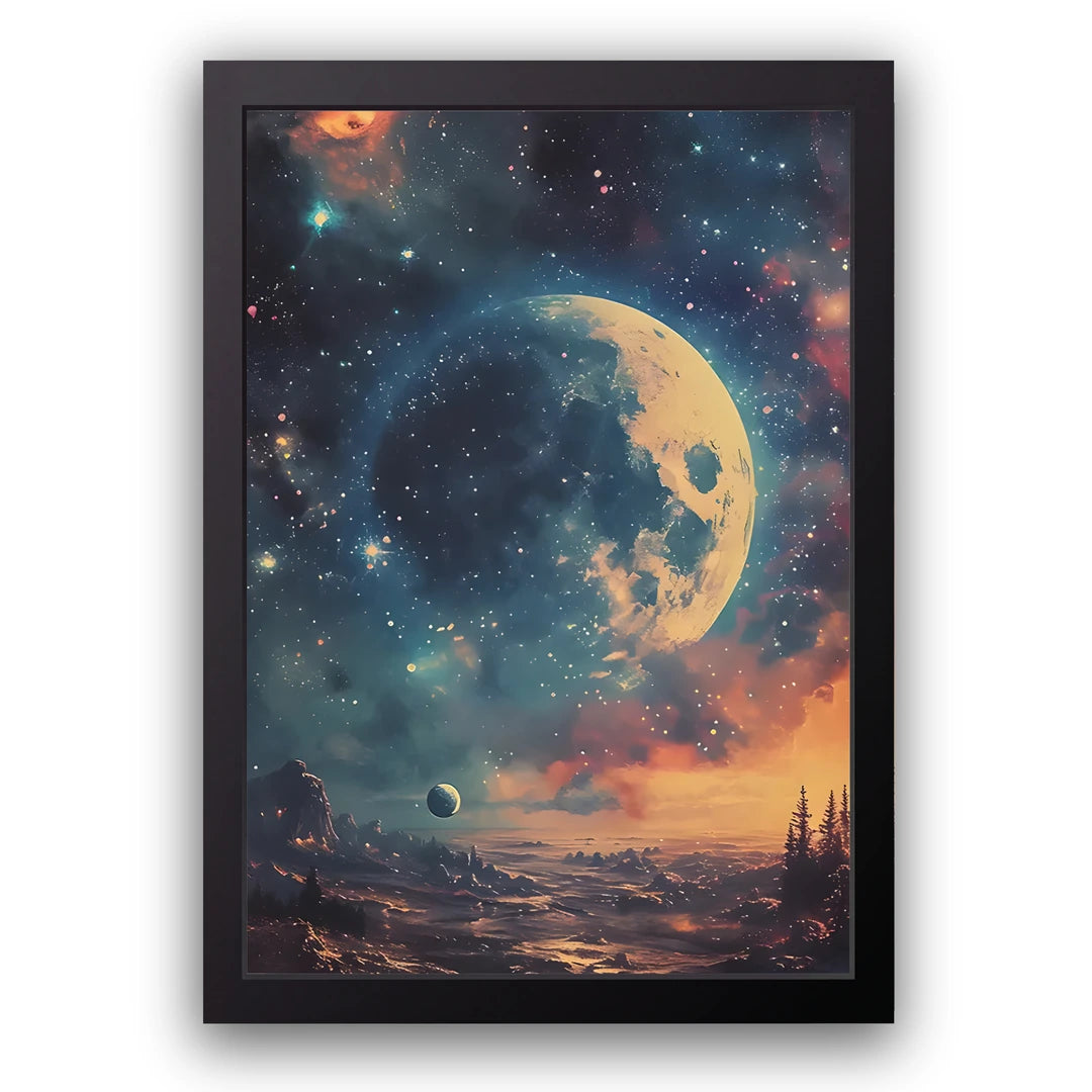 Moonrise art poster in black frame