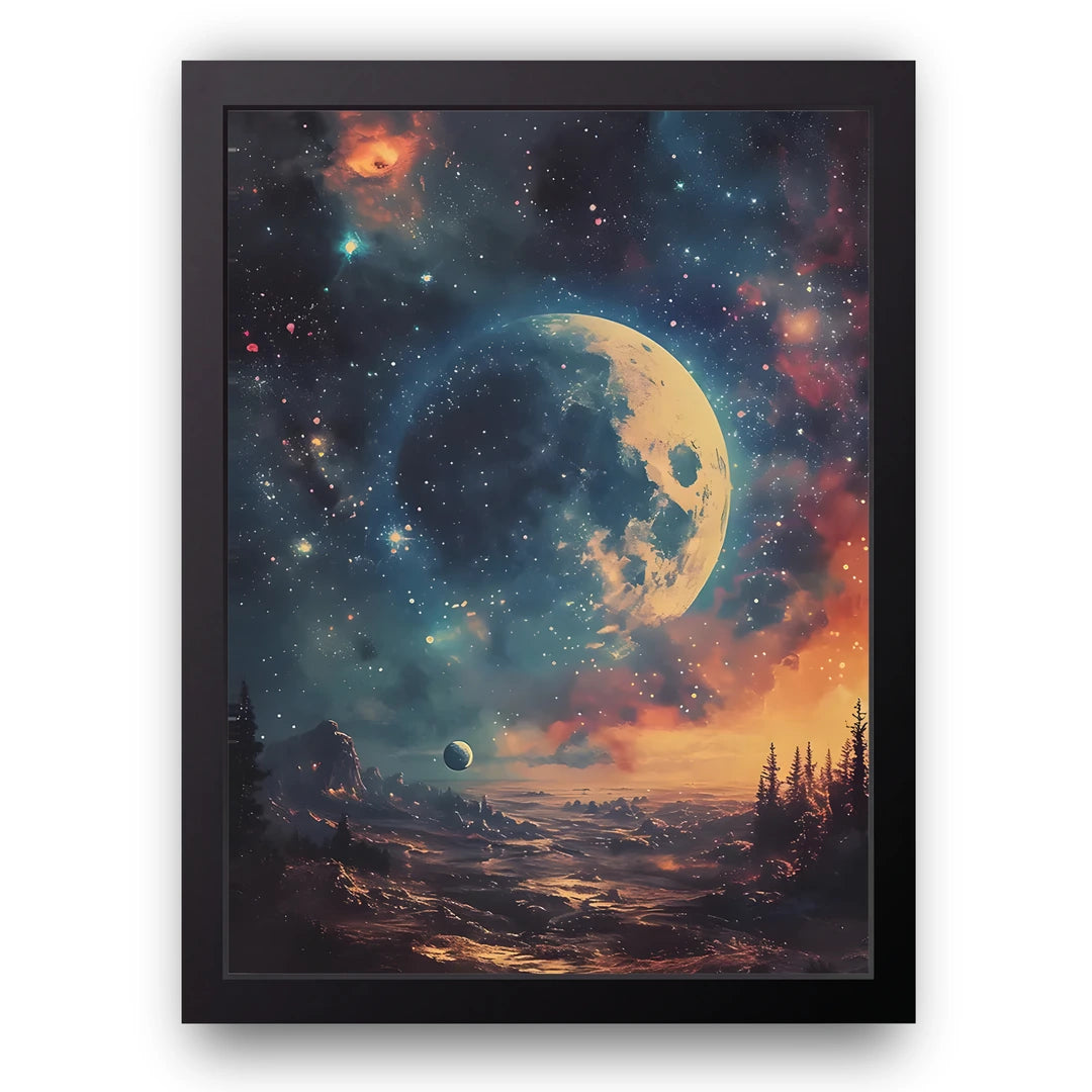 Moonrise art poster in black frame