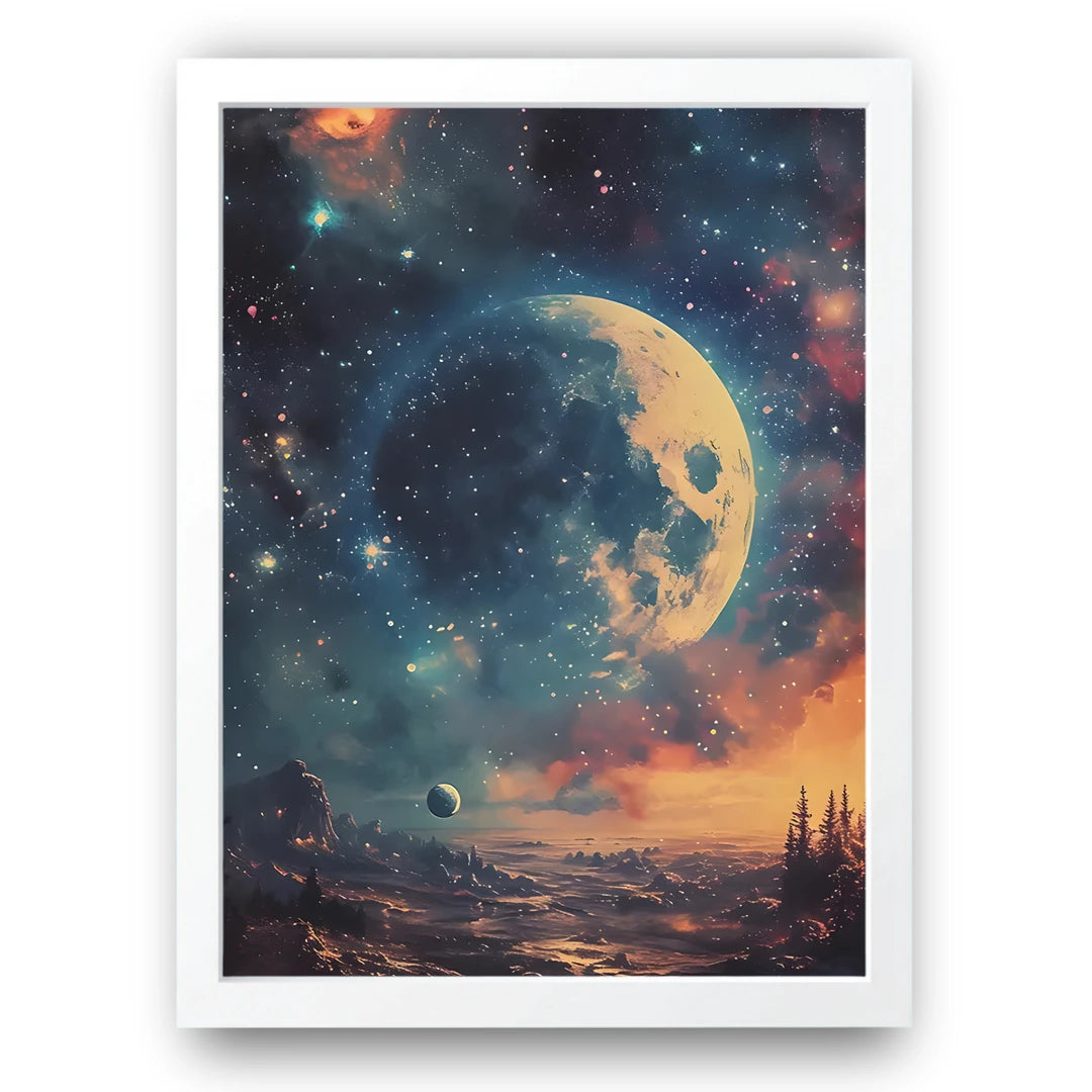 Moonrise art poster in white frame