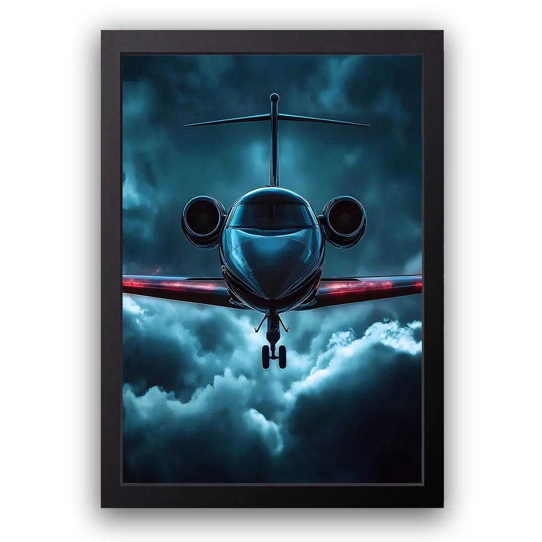 Night Jet travel poster in black frame