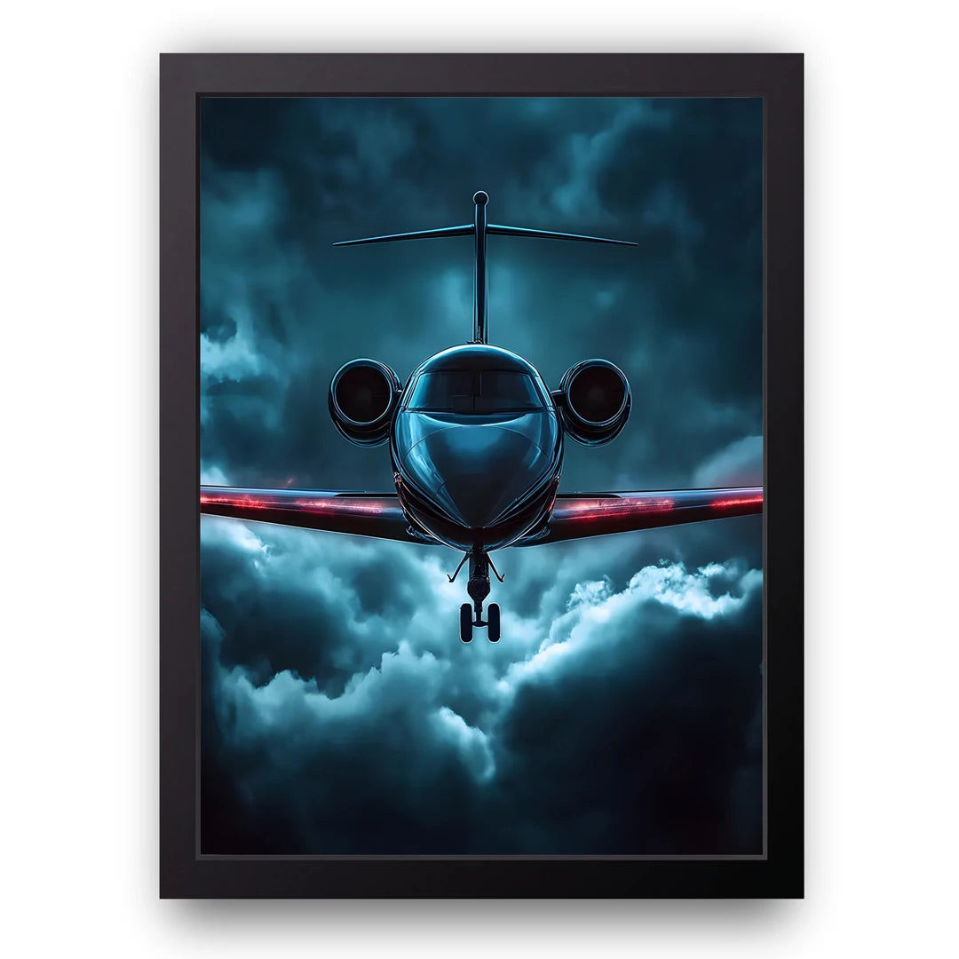 Night Jet travel poster in black frame