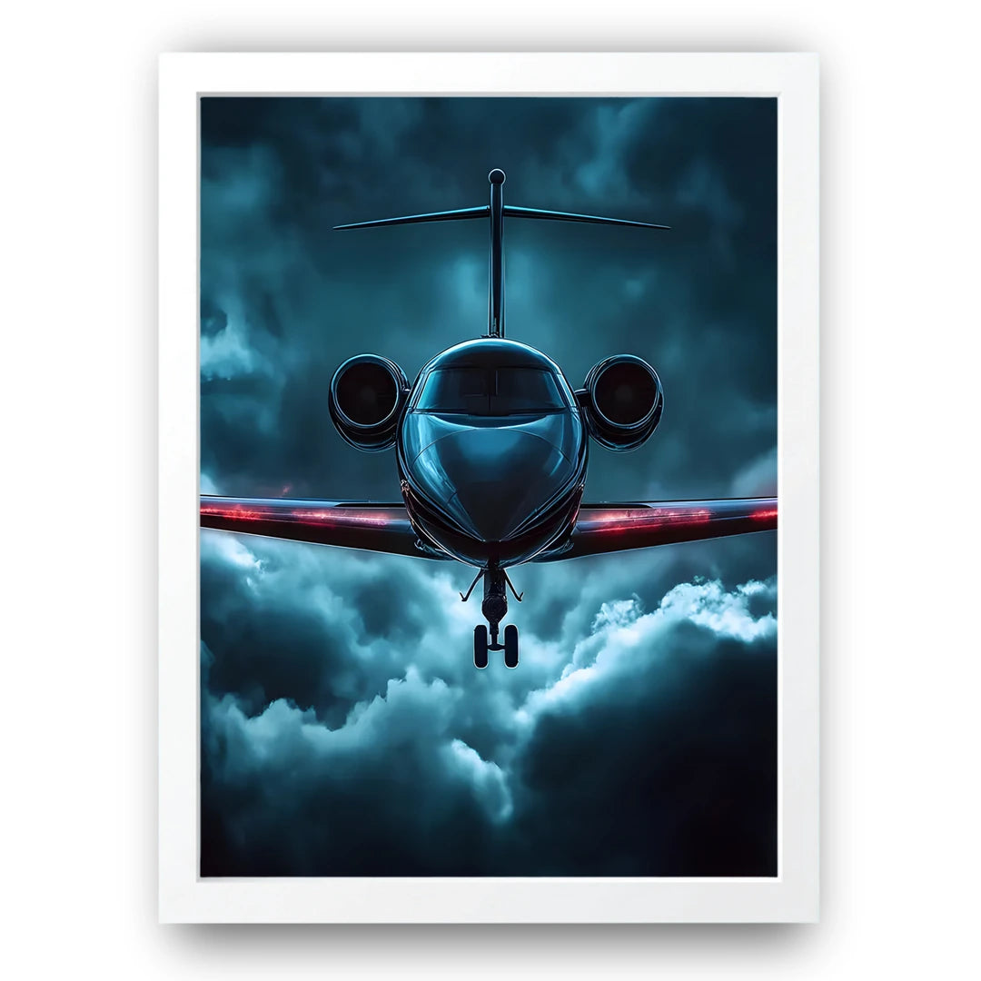 Night Jet travel poster in white frame