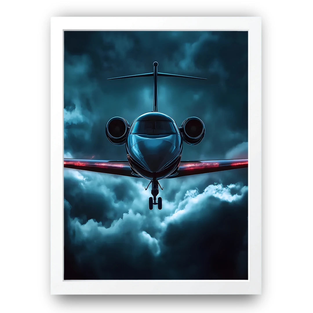 Night Jet travel poster in white frame