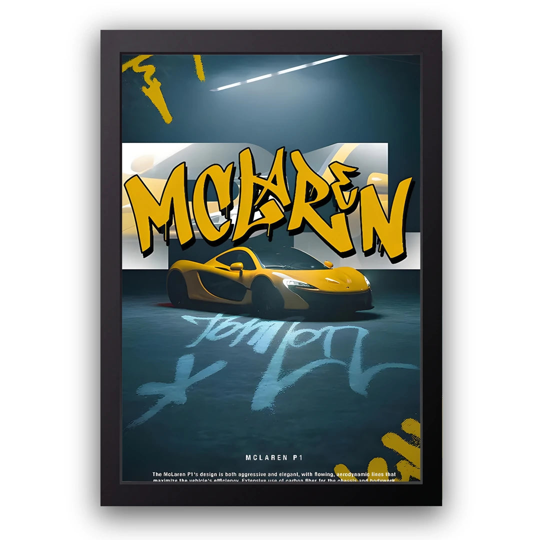 Graffiti Supercar car poster in black frame