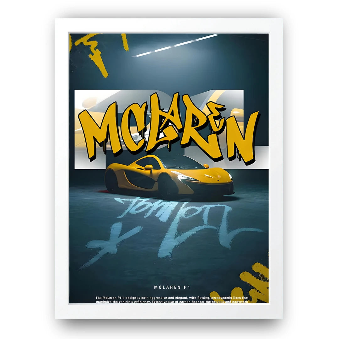 Graffiti Supercar car poster in white frame
