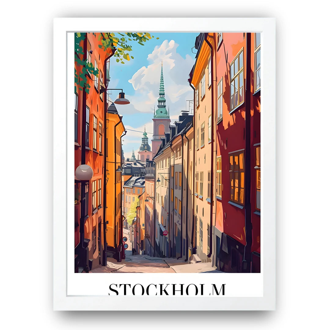 Stockholm travel poster in white frame