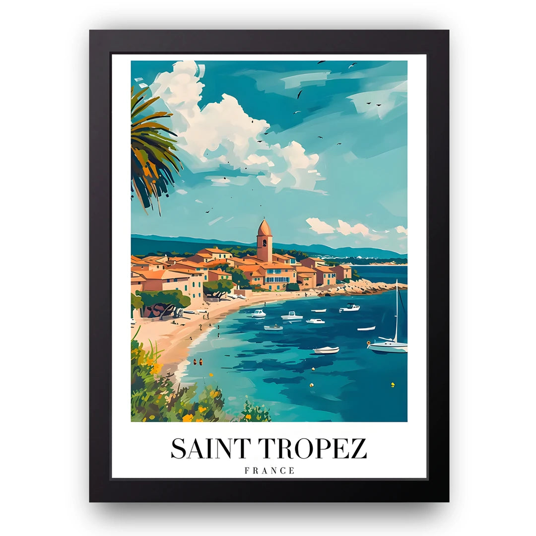 Saint Tropez travel poster in black frame