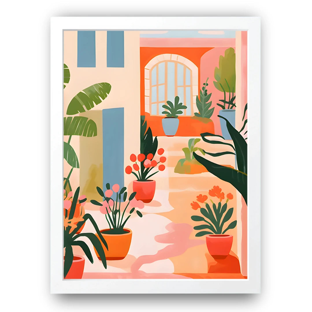 Courtyard Pots art poster in white frame